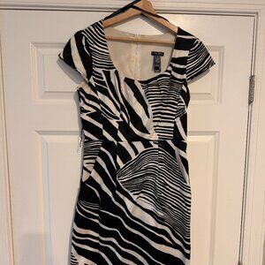 Bisou Bisou Zebra Animal Print Cap Sleeve Belted Dress, Women’s Size 10